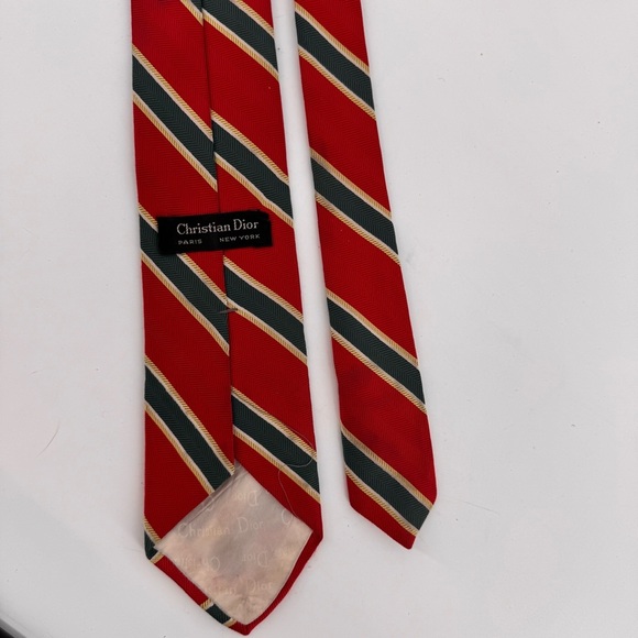 Christian Dior Logo Red Green Tie Vintage - Picture 2 of 3
